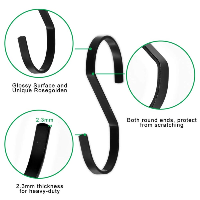 SumDirect 10pcs 4 Inch Black Medium Flat S Hooks, Heavy Duty Stainless Steel S Shaped Hooks for Hanging Pots and Pans,Outdoor Plants and Clothes - Image 3